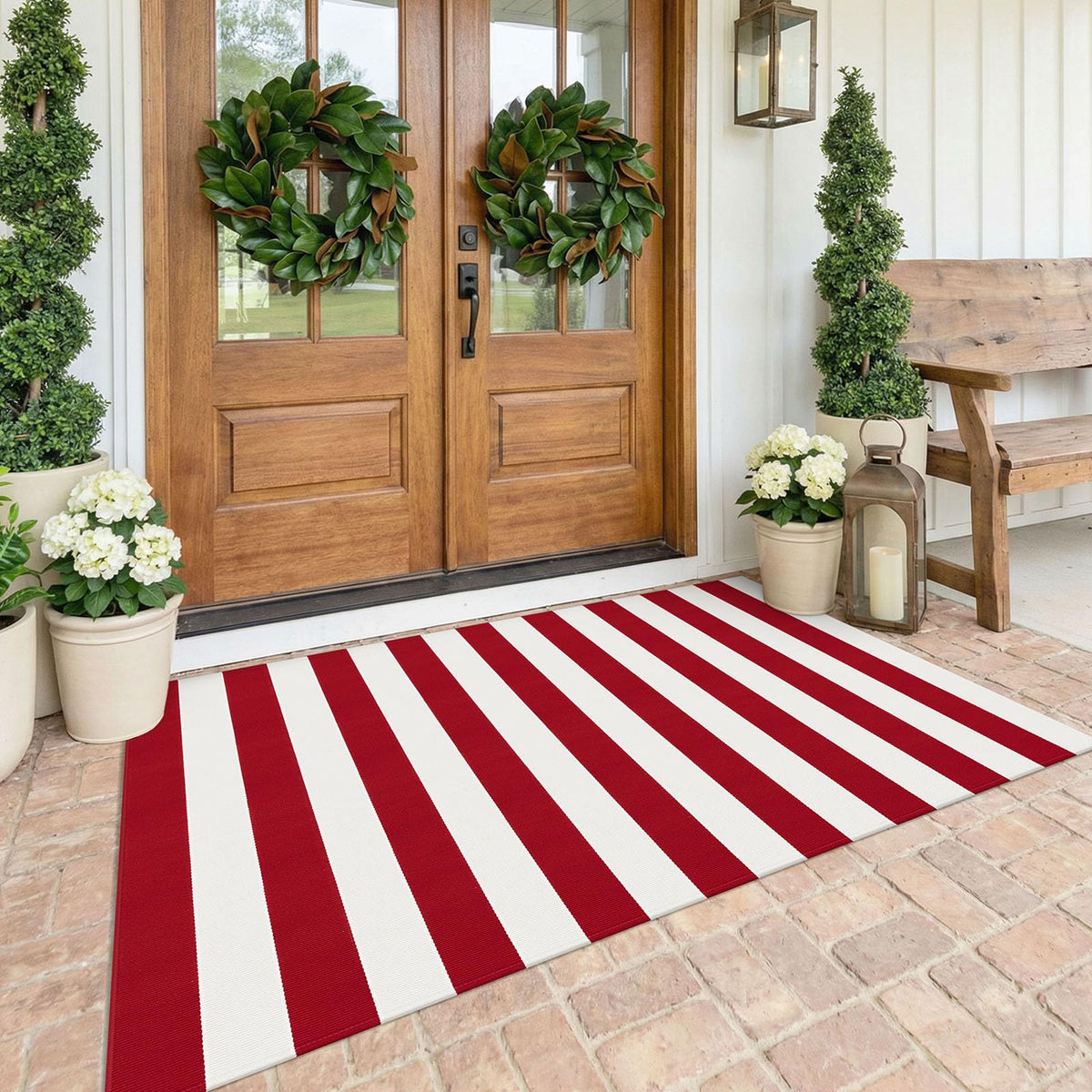 Navy and White Striped Cotton Rug, 28x43
