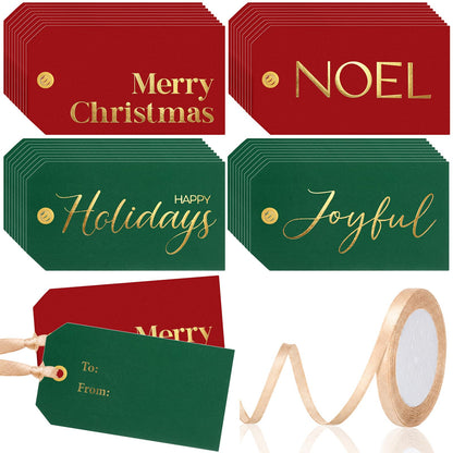 Christmas Gift Tags with Ribbon, 100 Pack, Blue and Silver