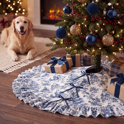 Blue Chinoiserie Christmas Tree Skirt, 48 Inch