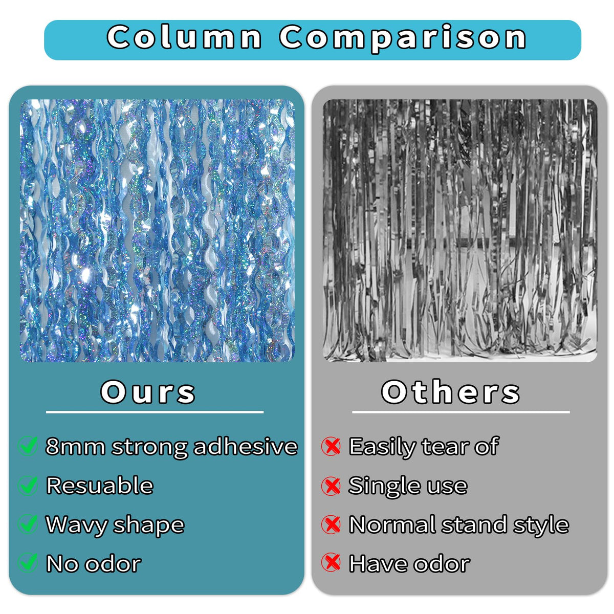 Navy Blue Foil Fringe Curtains, 4 Pack