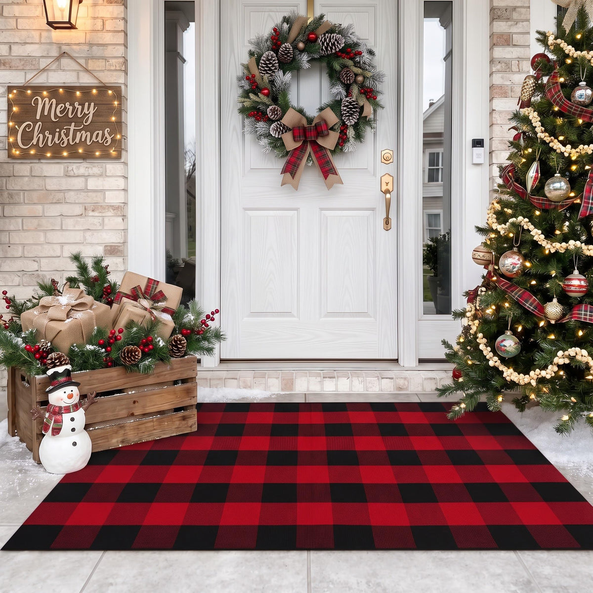 MUBIN Blue White Plaid Cotton Rug, 27.5x43