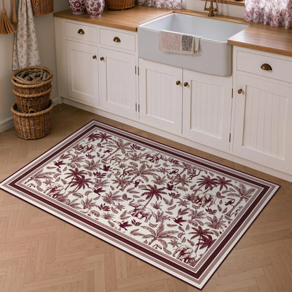 Washable French Toile Area Rug