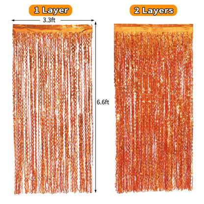 Navy Blue Foil Fringe Curtains, 4 Pack