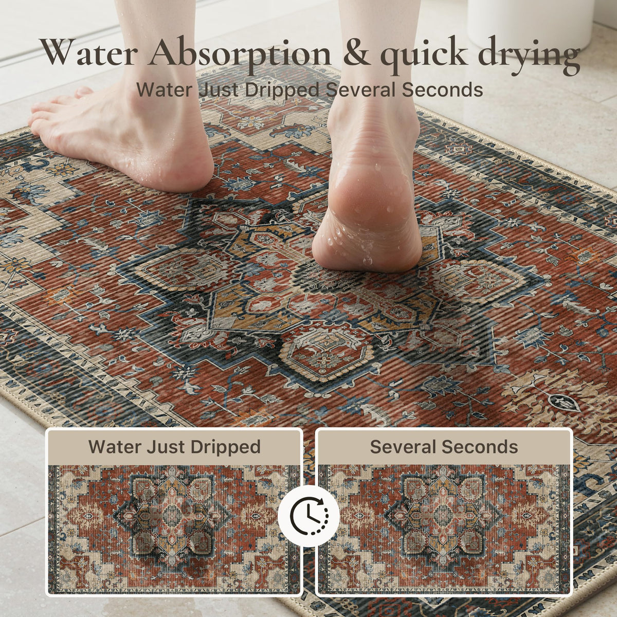 Blue Floral Boho Bath Mat, 24 x 17