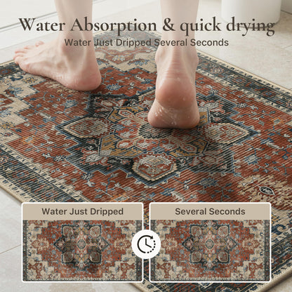 Blue Floral Boho Bath Mat, 24 x 17