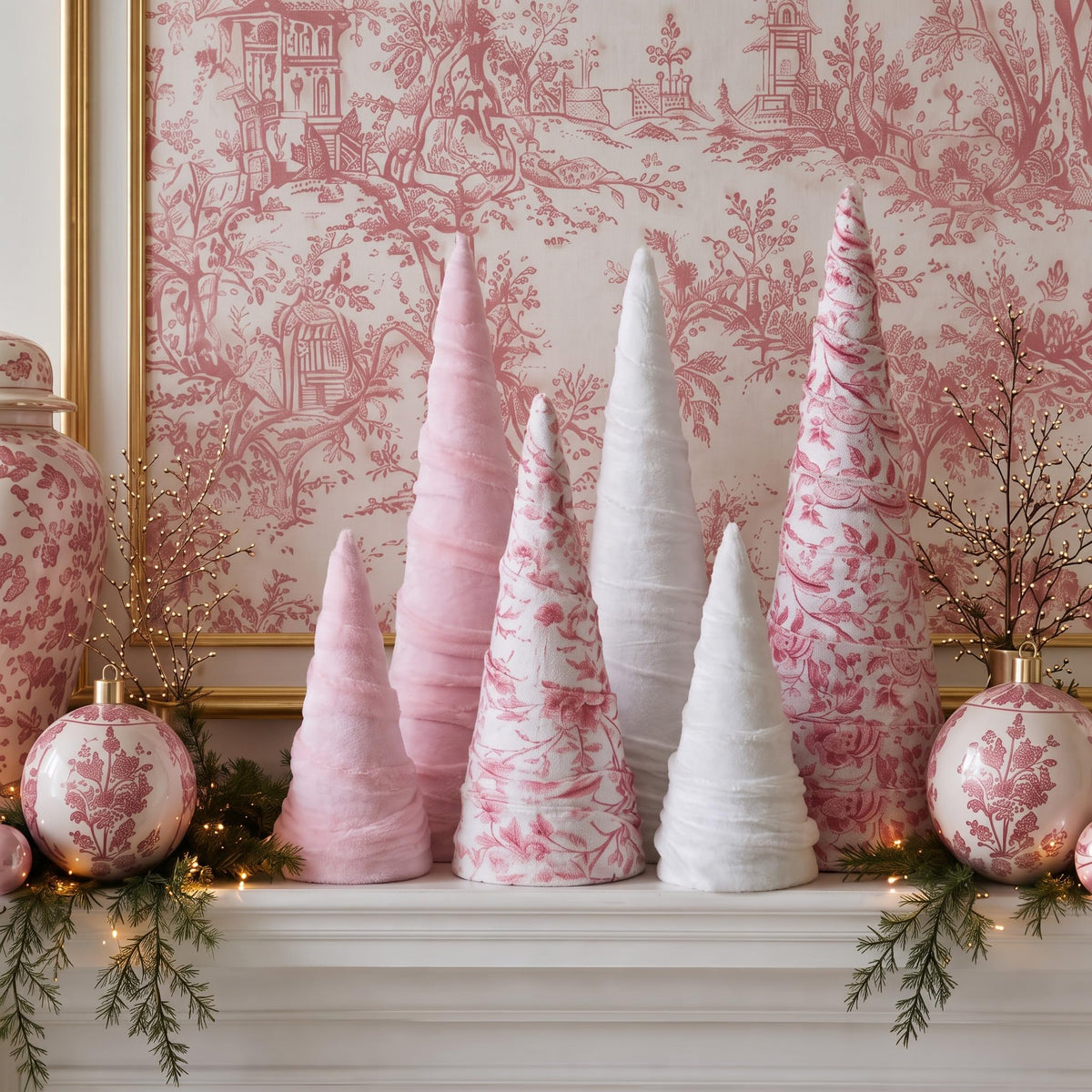 Chinoiserie Velvet Christmas Trees, Set of 6
