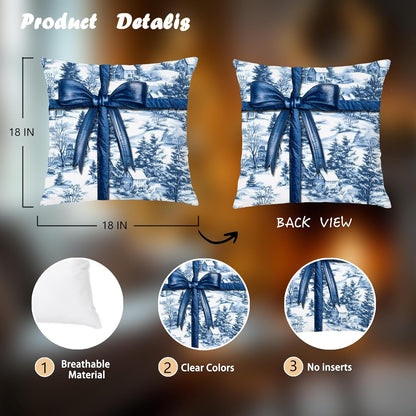Blue Christmas Toile Pillow Covers, 18x18, Set of 2