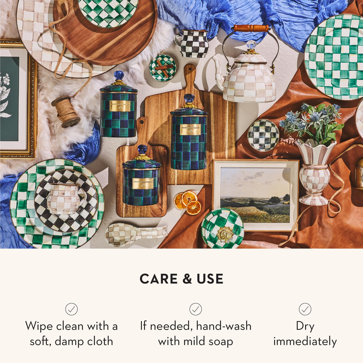 MacKenzie-Childs Enamel Canister Set, Royal Check