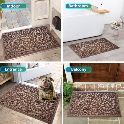 Blue Leaf Front Door Mat, Non-Slip Rubber