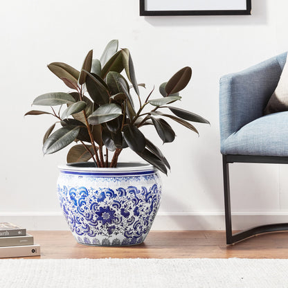 Ladies Blue and White Porcelain Fishbowl Planter