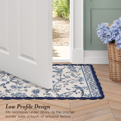 Laura Ashley Indigo Floral Crochet Border Runner Rug