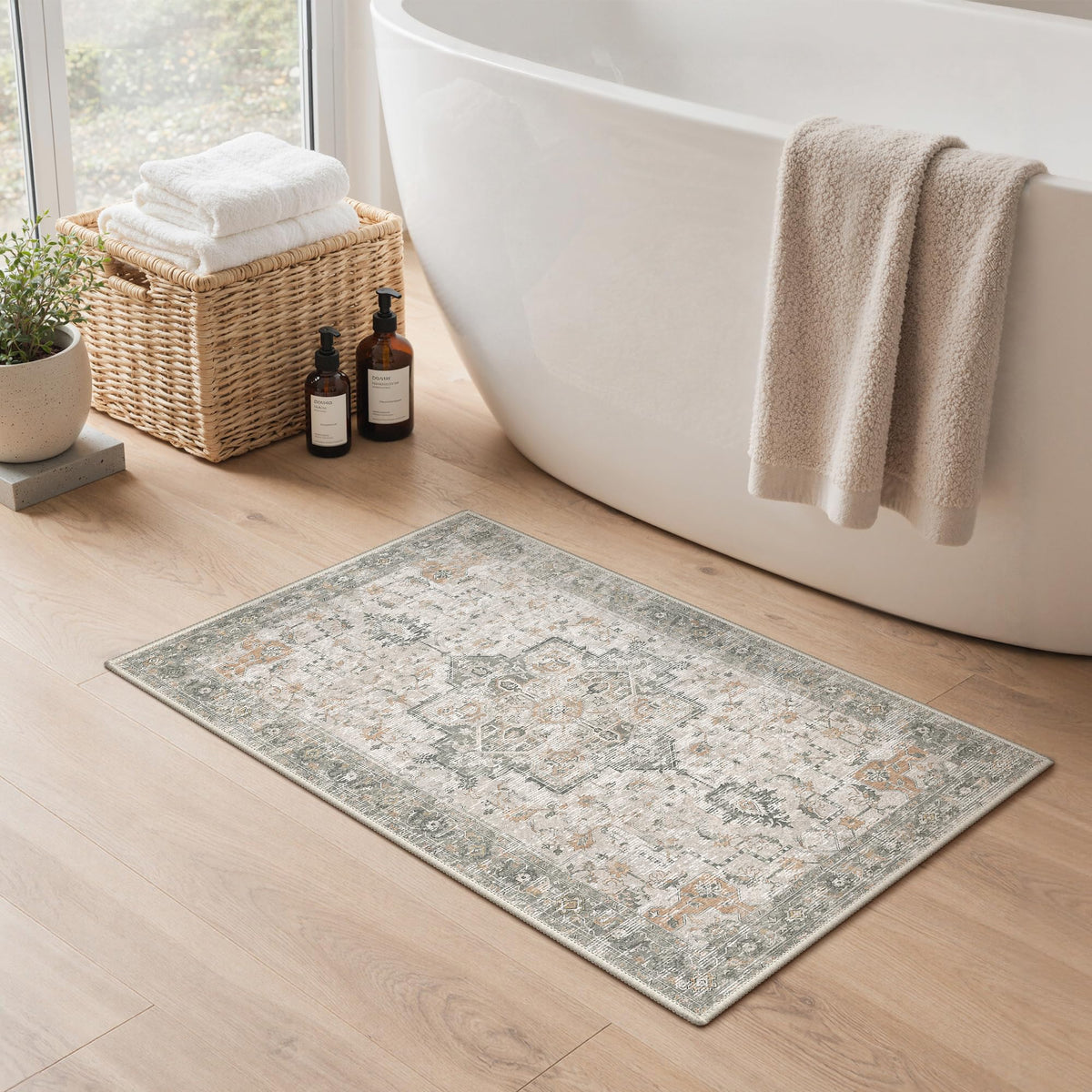 Blue Floral Boho Bath Mat, 24 x 17