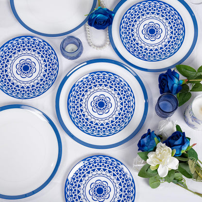 Blue Floral Plastic Plates, 60 Pieces