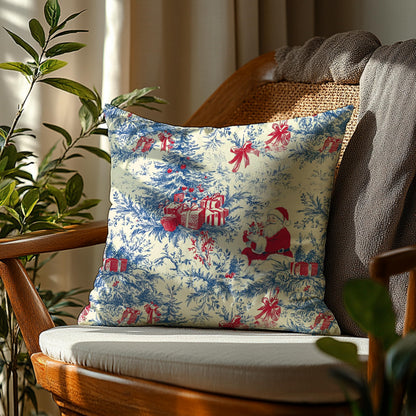 Blue Christmas Toile Pillow Covers, 18x18, Set of 2