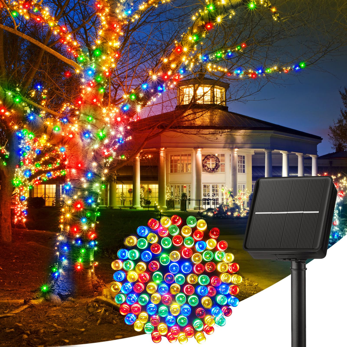 Solar Christmas String Lights, 100 LED, 40 ft