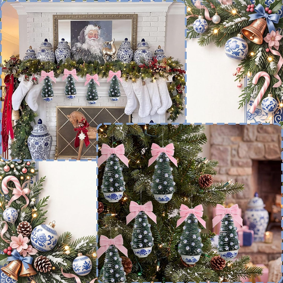 Blue and White Chinoiserie Topiary Ornaments, Set of 6