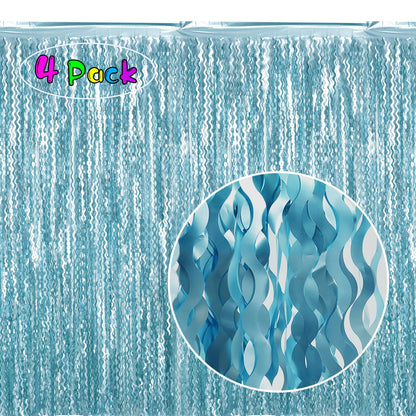Navy Blue Foil Fringe Curtains, 4 Pack