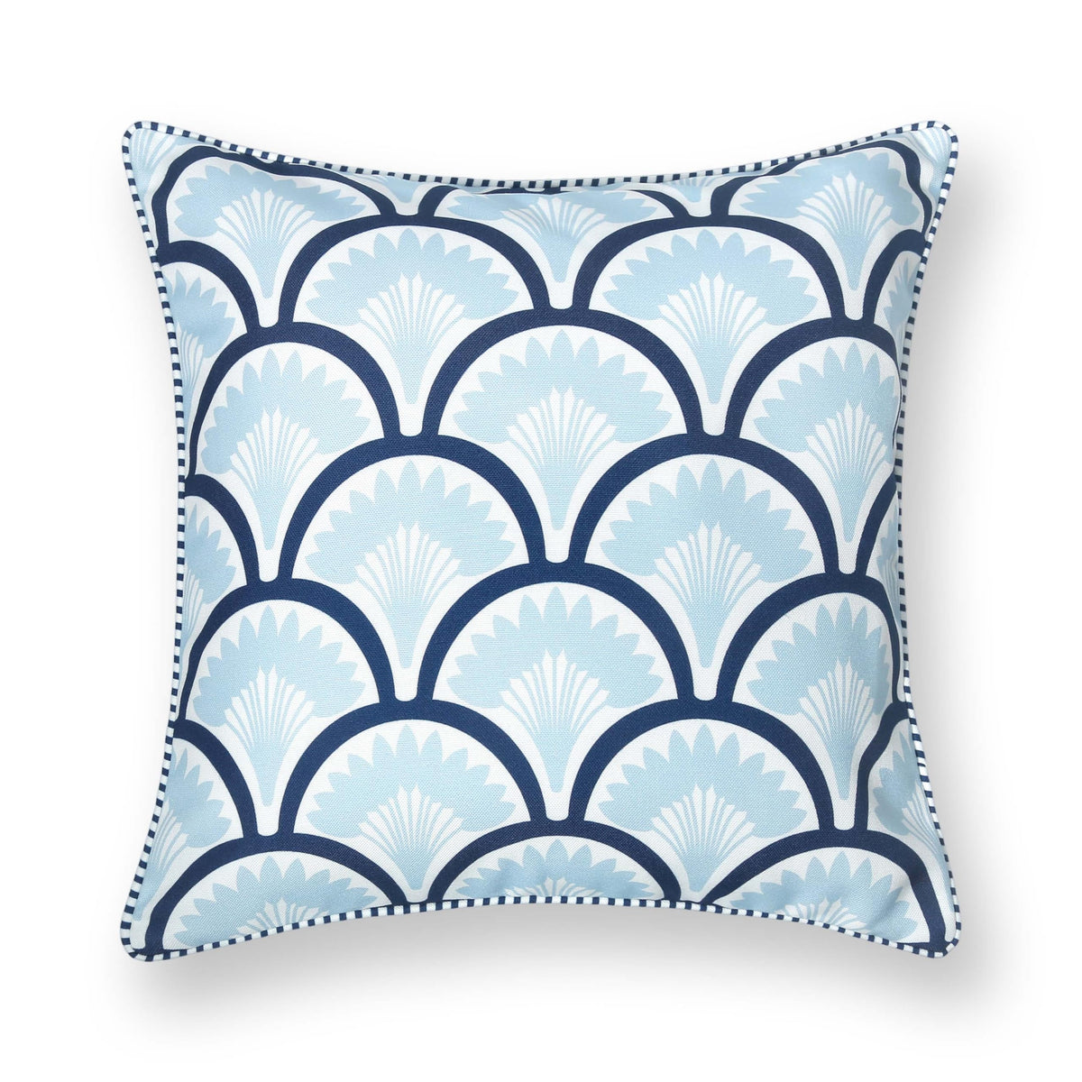 Navy Greek Key Outdoor Lumbar Pillow Cover, 12x20