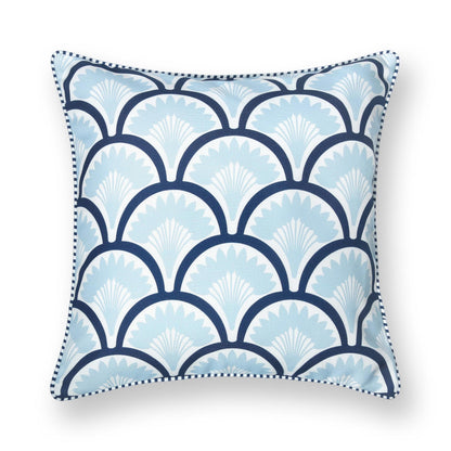 Navy Greek Key Outdoor Lumbar Pillow Cover, 12x20