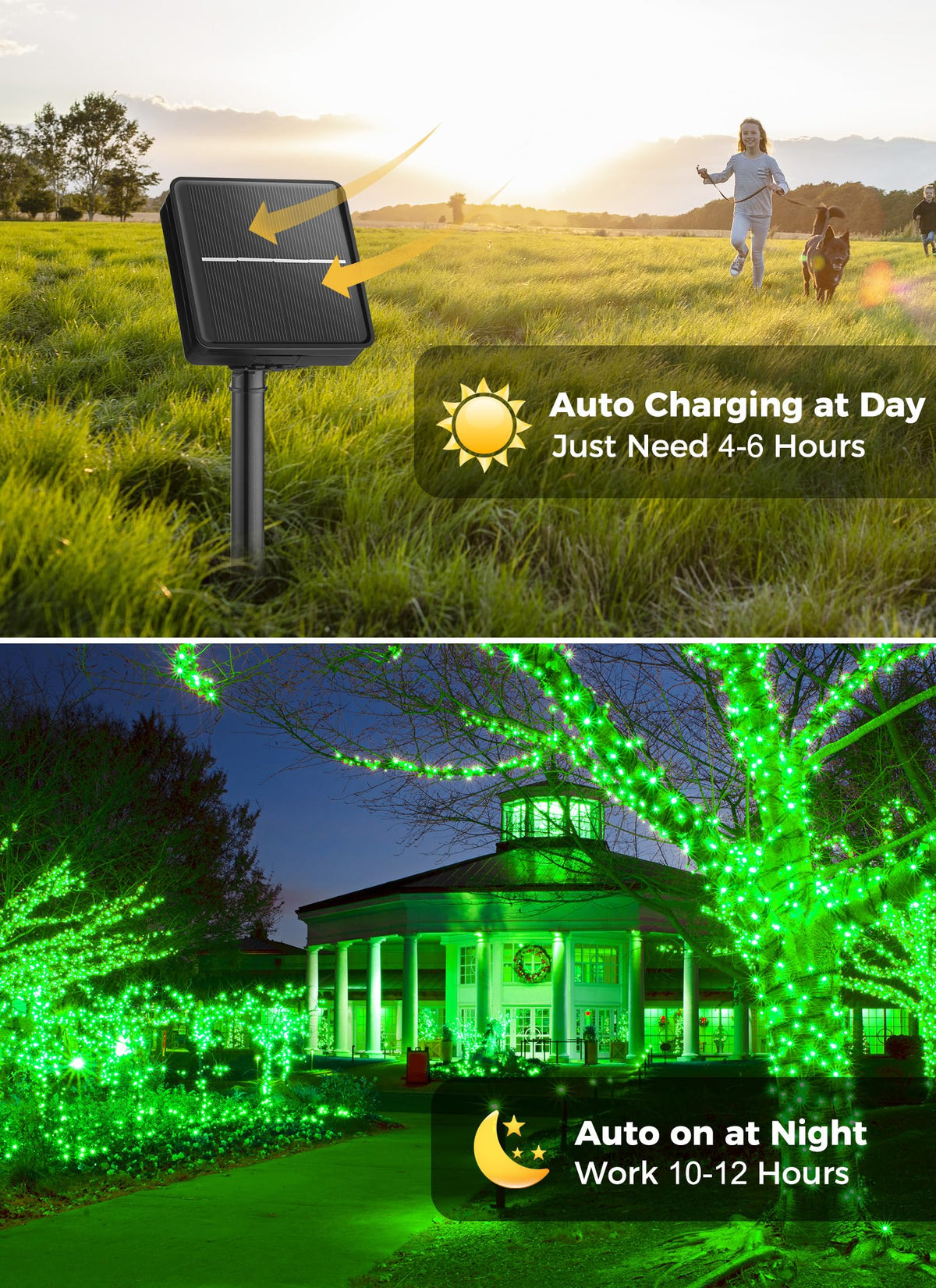 Solar Christmas String Lights, 100 LED, 40 ft