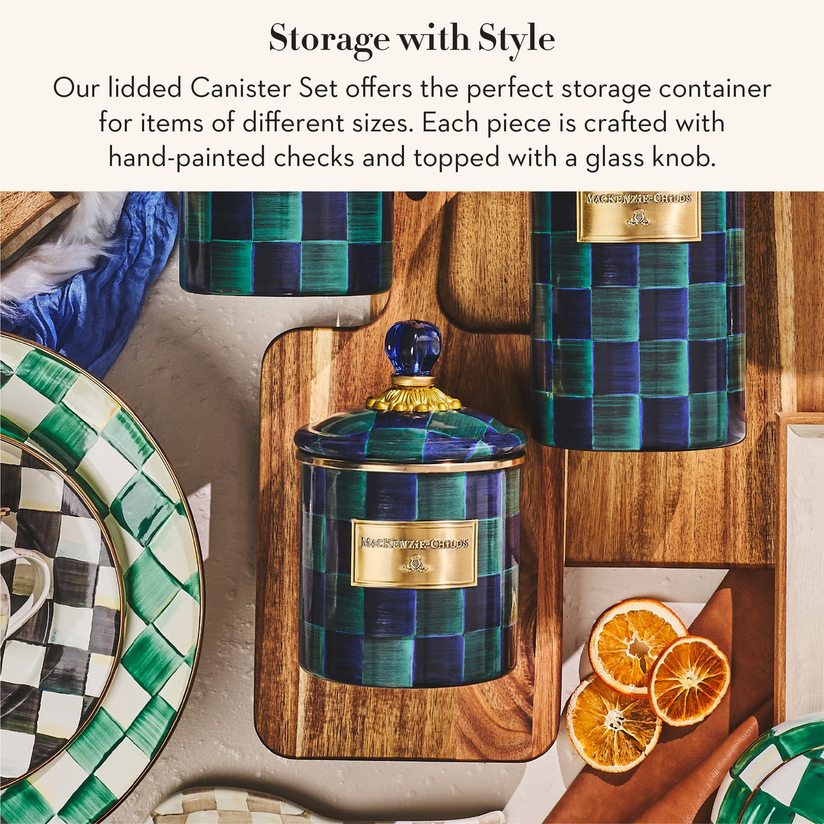 MacKenzie-Childs Enamel Canister Set, Royal Check