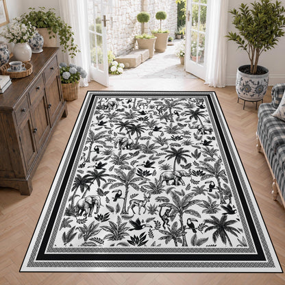 Washable French Toile Area Rug