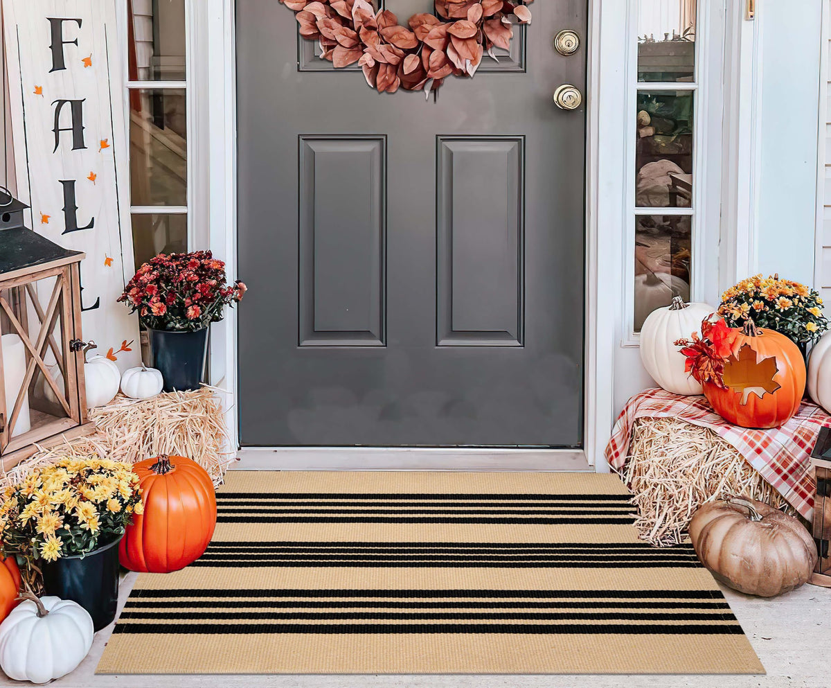 Light Blue Buffalo Plaid Cotton Door Mat, 24x35
