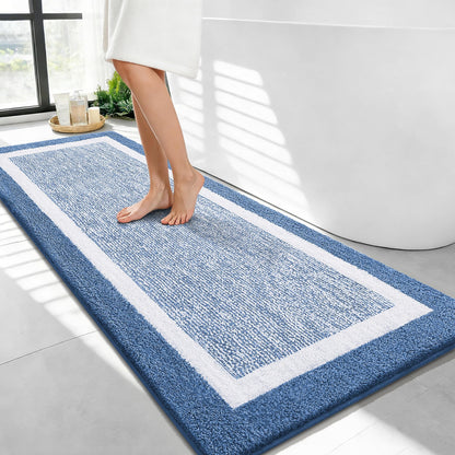 Navy and White Microfiber Bath Rug, 36 x 24