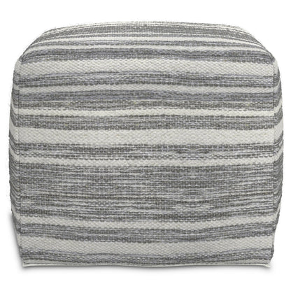 Simpli Home Cowan Blue Wool Square Pouf