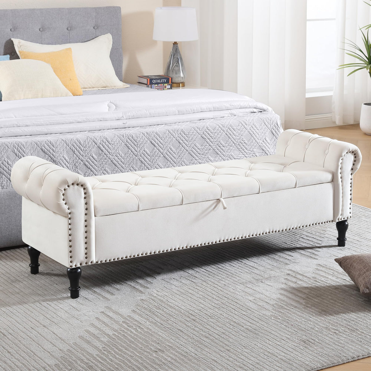 Navy Velvet Tufted Storage Bench