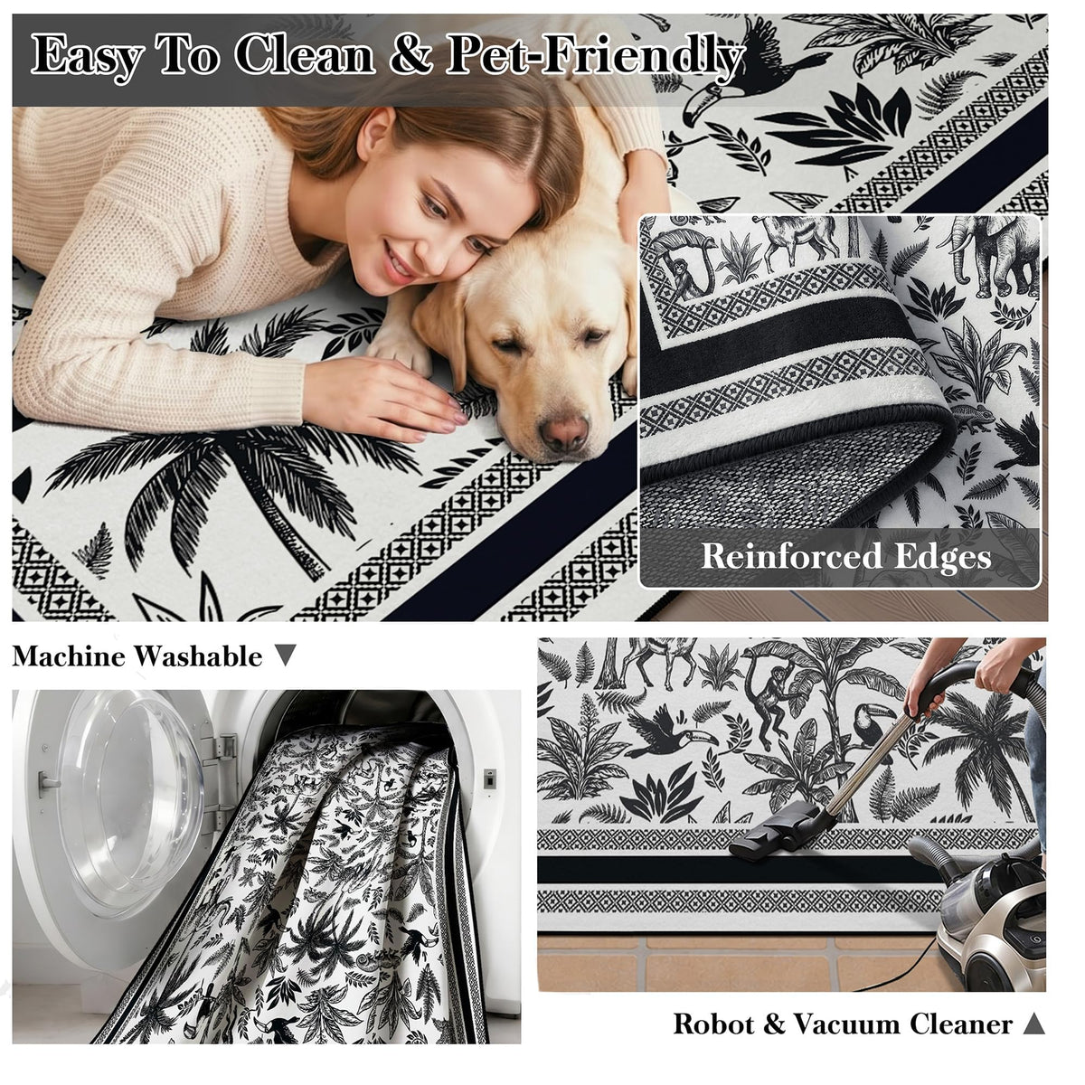 Washable French Toile Area Rug