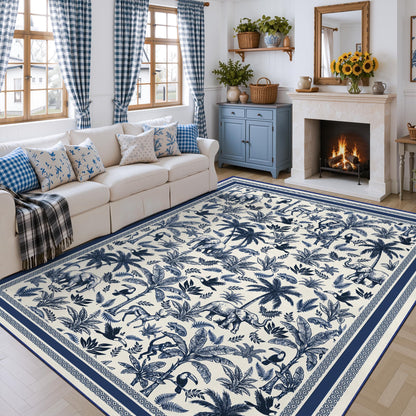 Washable French Toile Area Rug
