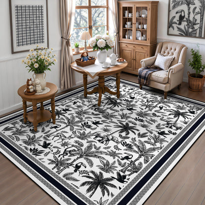 Washable French Toile Area Rug