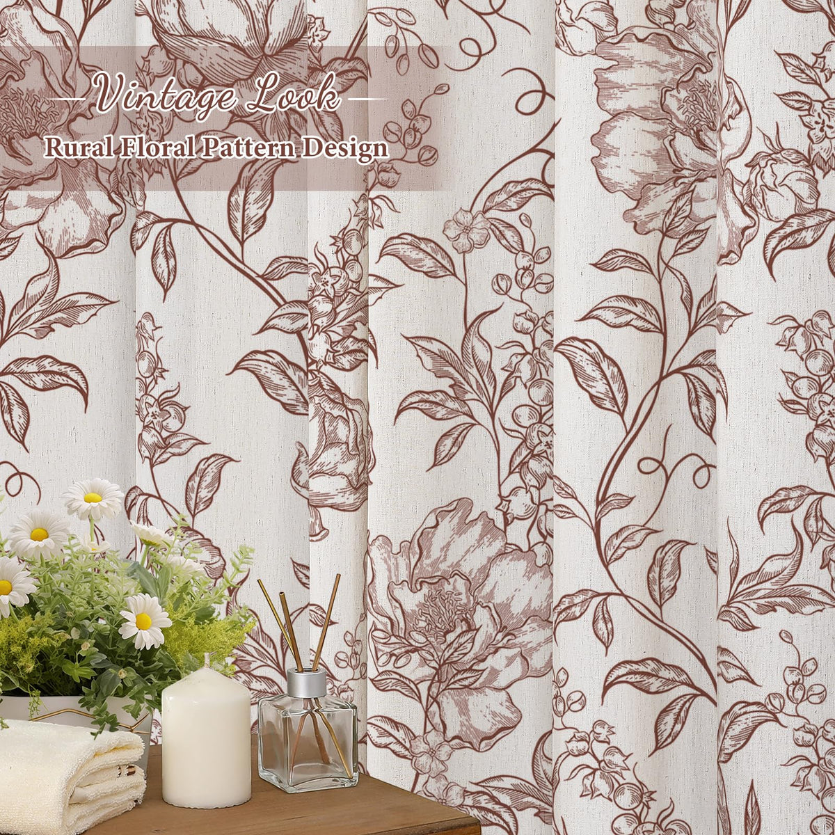 Blue Floral Linen Blend Shower Curtain