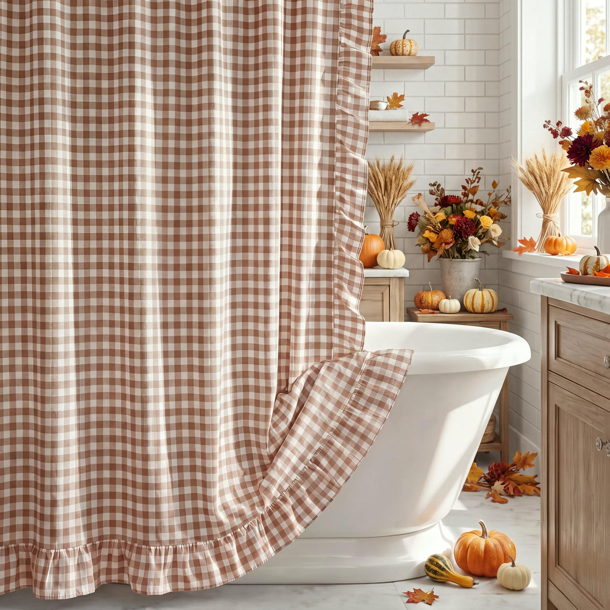 Ruffled Gingham Shower Curtain, 72 x 72
