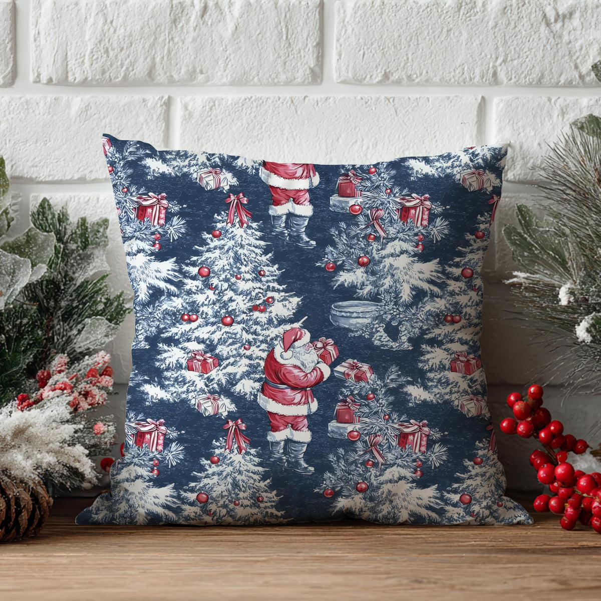Blue Christmas Toile Pillow Covers, 18x18, Set of 2