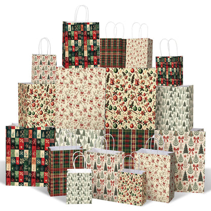 Blue Toile Christmas Kraft Gift Bags, Set of 18