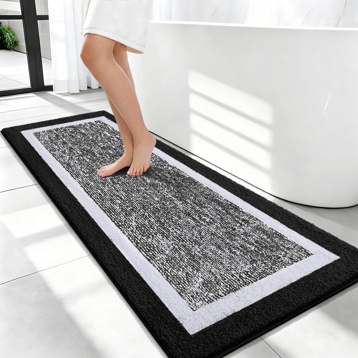 Navy and White Microfiber Bath Rug, 36 x 24