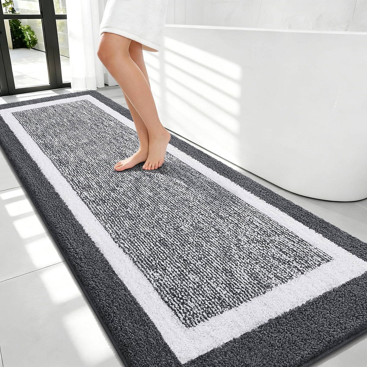 Navy and White Microfiber Bath Rug, 36 x 24
