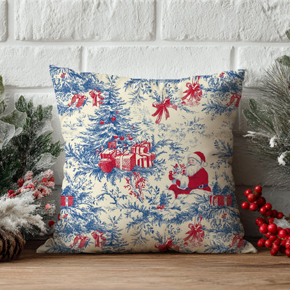 Blue Christmas Toile Pillow Covers, 18x18, Set of 2