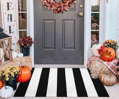 Light Blue Buffalo Plaid Cotton Door Mat, 24x35