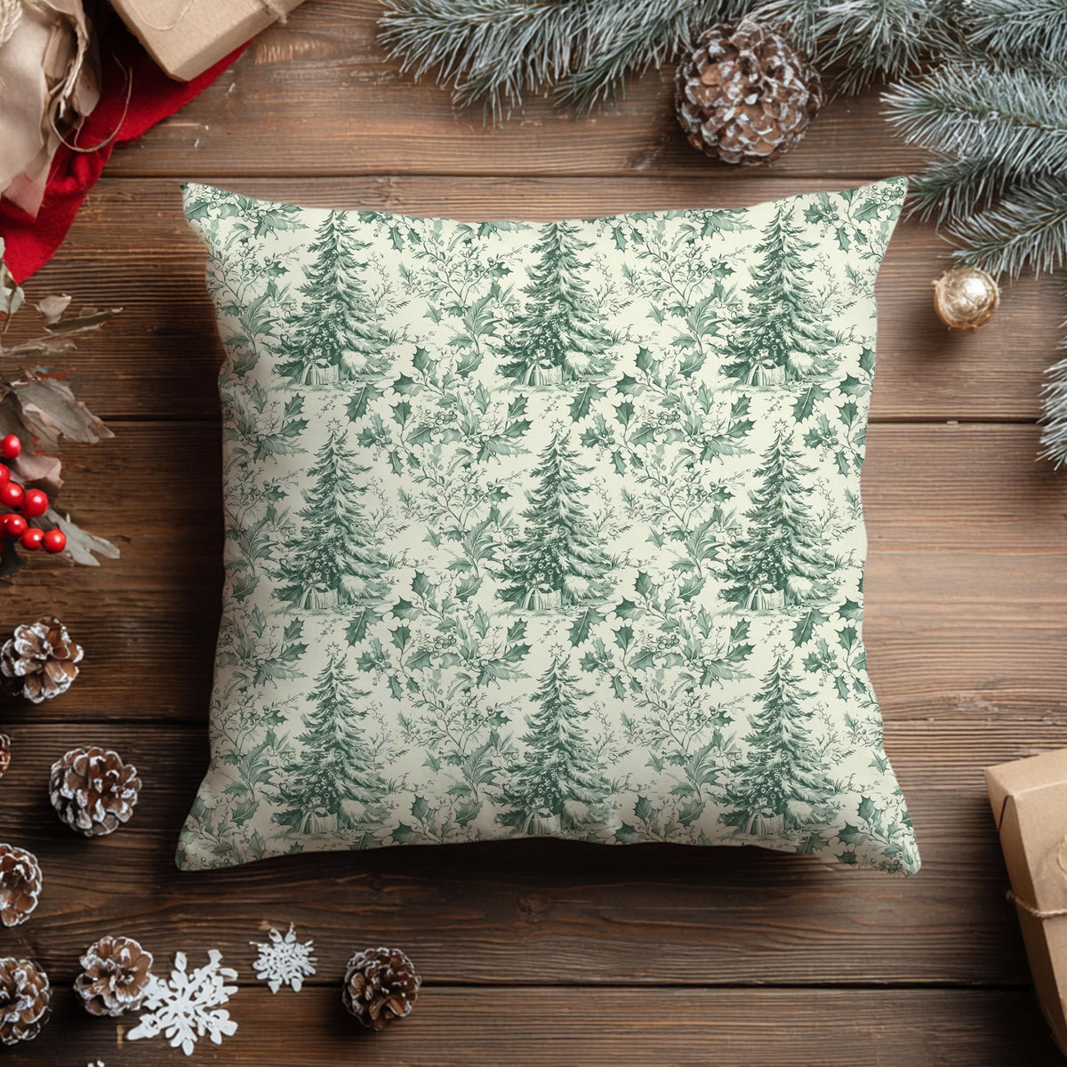 Blue Christmas Toile Pillow Covers, 18x18, Set of 2