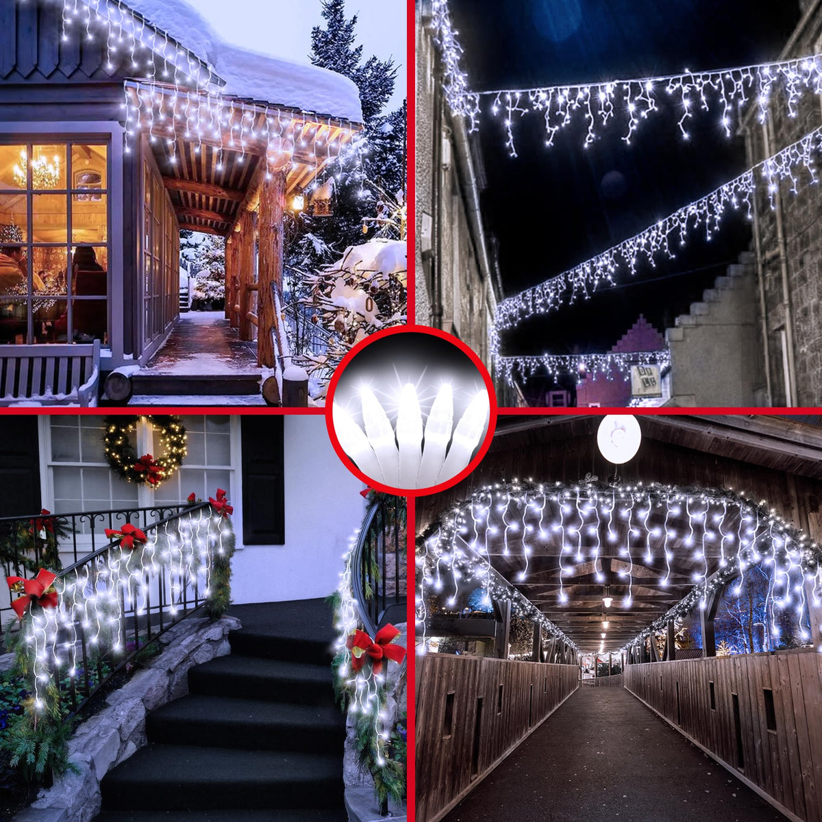 Blue and Cool White Icicle Lights, 164 ft