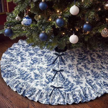 Blue Chinoiserie Christmas Tree Skirt, 48 Inch