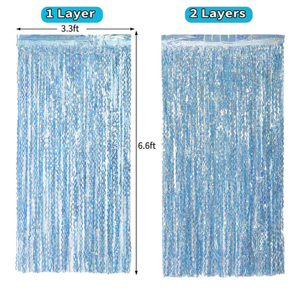 Navy Blue Foil Fringe Curtains, 4 Pack