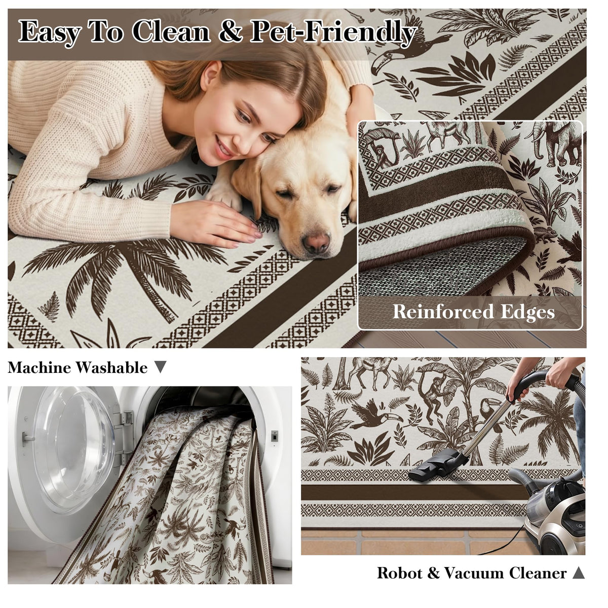 Washable French Toile Area Rug