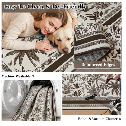 Washable French Toile Area Rug