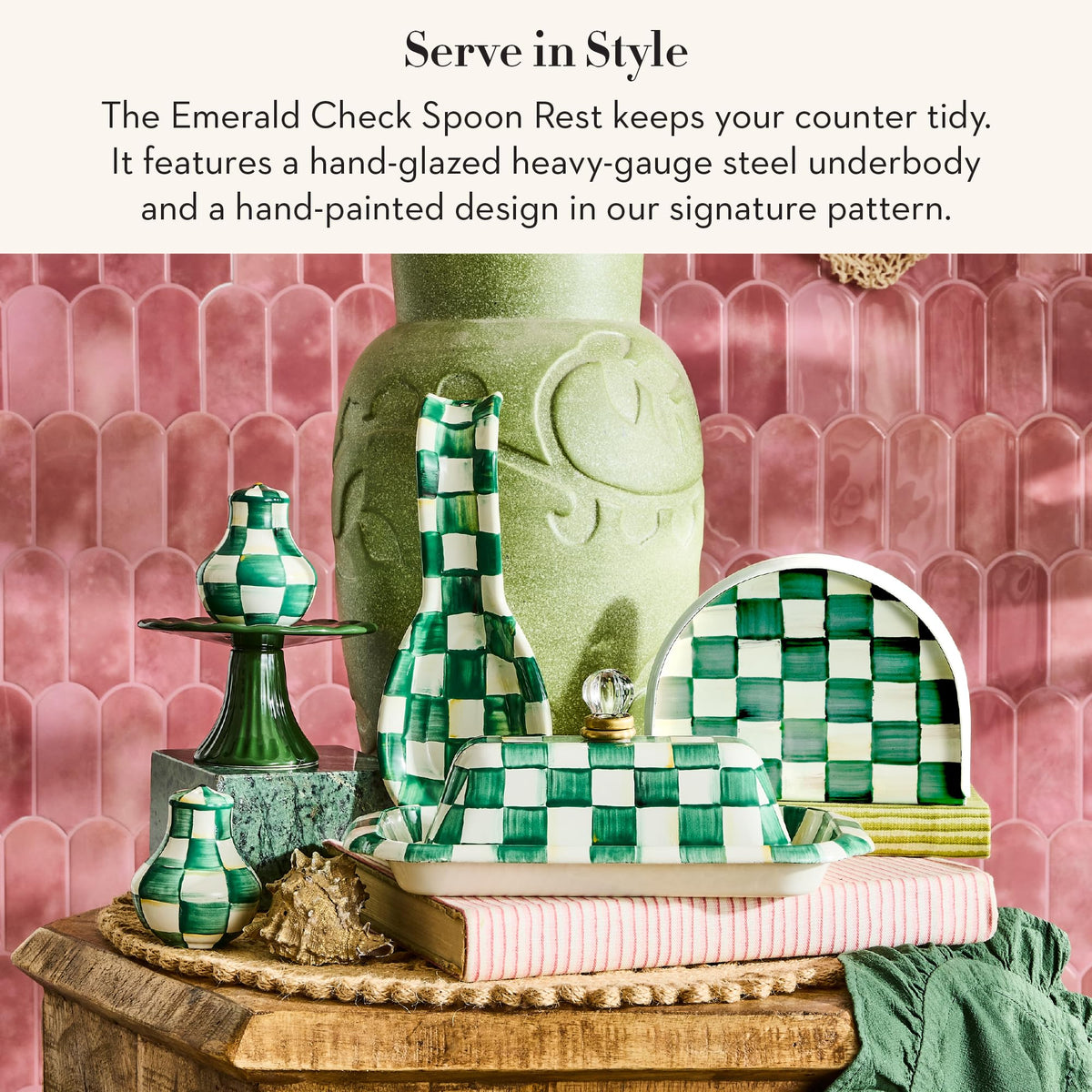 MacKenzie-Childs Enamel Spoon Rest, Royal Check