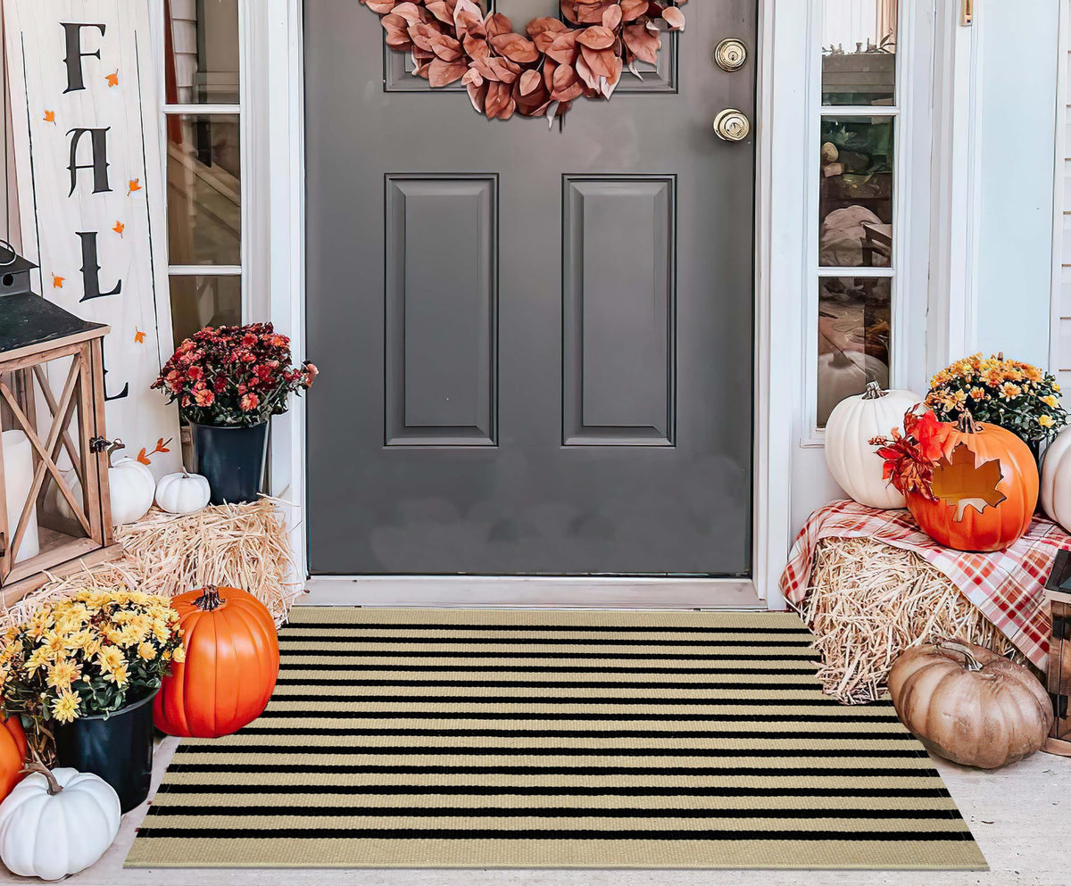 Light Blue Buffalo Plaid Cotton Door Mat, 24x35