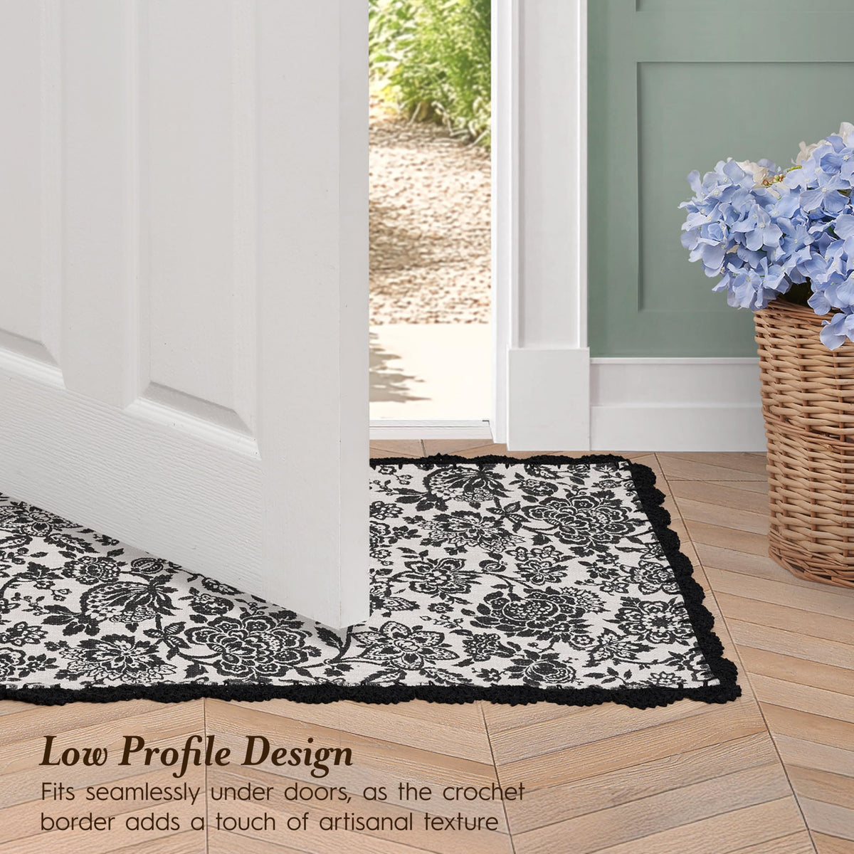 Laura Ashley Indigo Floral Crochet Border Runner Rug